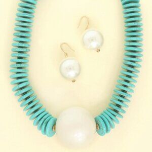 Pearl Turquoise Disc Necklace Set